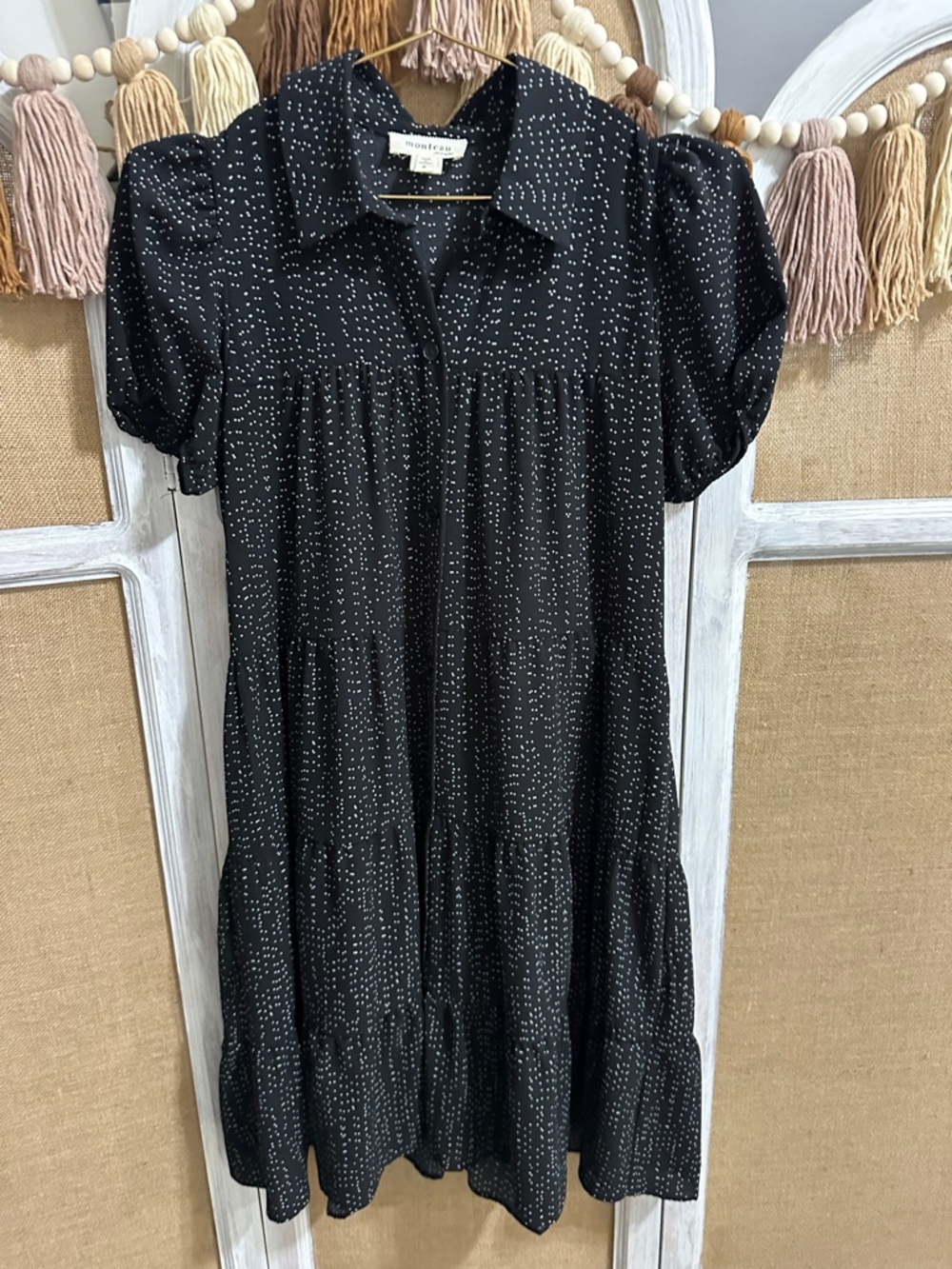 Monteau Black Midi Dress with White Dot Print